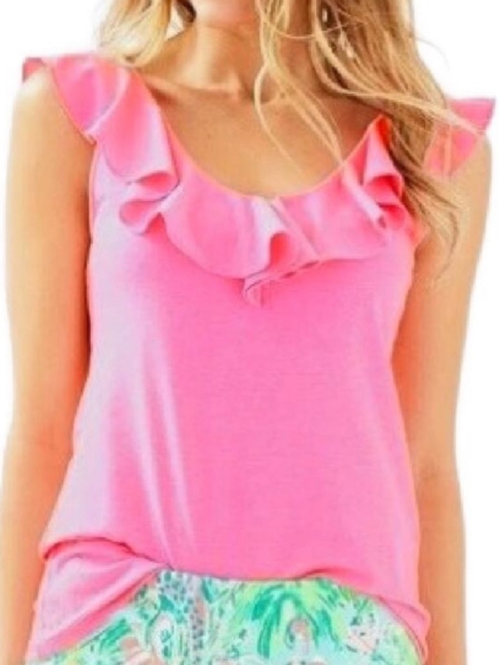 Lilly Pulitzer Alessa Ruffle Pima Cotton Tank Top Paradise Pink